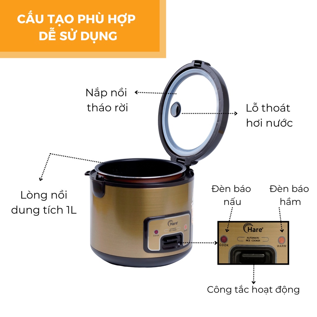 Nồi cơm điện HR-RC1006 (1L) -hàng chính hãng thương hiệu Hare - bảo hành 12 tháng