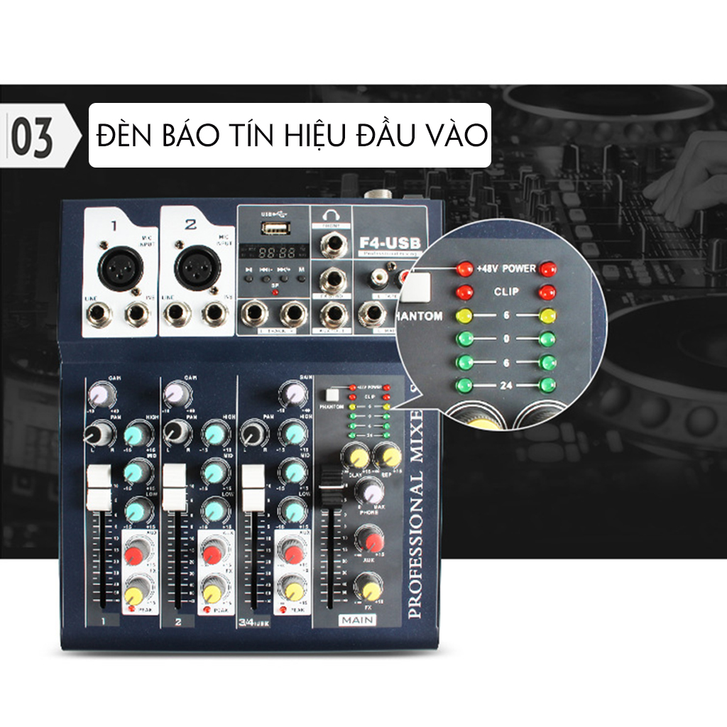 Bộ Mixer Âm Thanh F4 - USB Bluetooth Cao Cấp - Mixer Hát Live - Thu Âm - Karaoke 4178