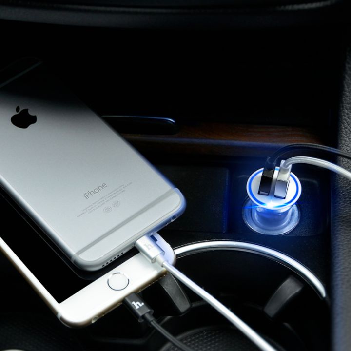 Tẩu sạc ô tô nhãn hiệu Hoco UC204 cổng USB kép Car Charge có đen Led - HÀNG NHẬP KHẨU