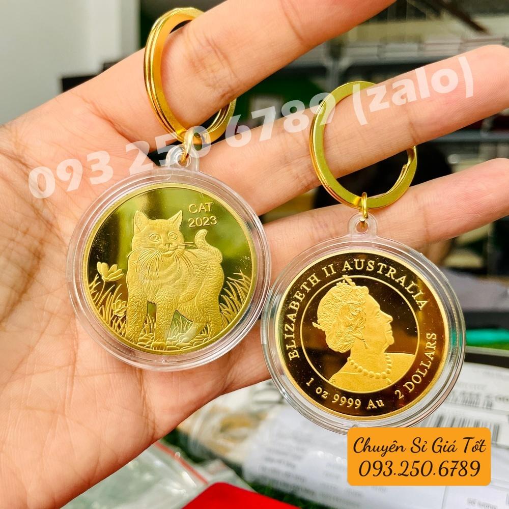 Móc khóa phong thủy Xu Hình Mèo Vàng Úc lì xì Tết Quý Mão - PASA COLLECTION