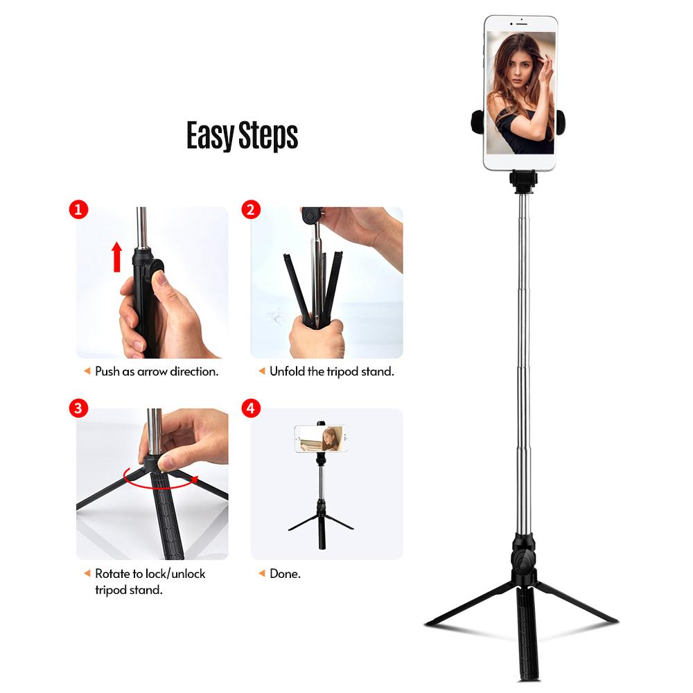 Gậy chụp ảnh tự sướng Chân máy có thể mở rộng với Điều khiển từ xa BT Xoay 360 độ cho điện thoại di động