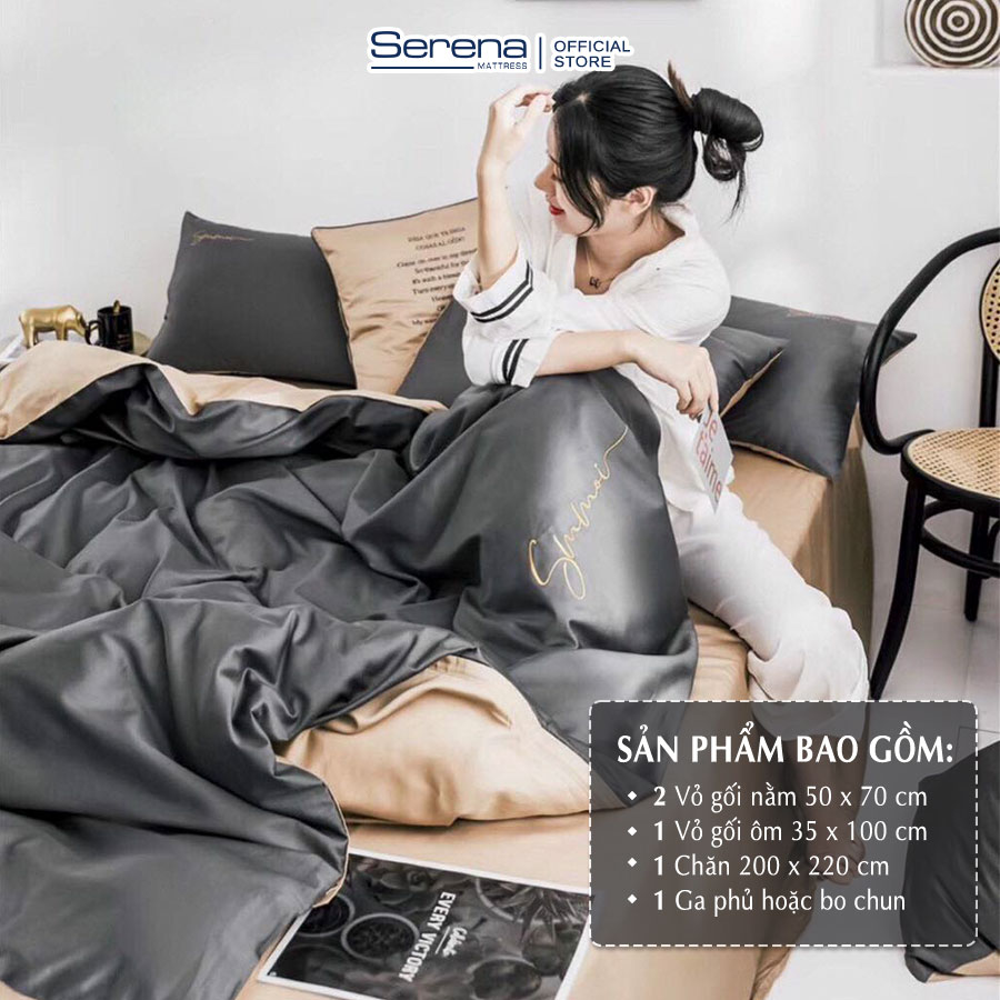 Drap Giường 2m2 x 2m Lụa Thái Sumoi SERENA Cao Cấp - Bộ Chăn Ga Ra Drap Gối Mền Nệm Đệm Giường Đẹp Phi Lụa Thái 5 Món Khách Sạn Cao Cấp 1m2 1m4 1m6 1m8 2m 2m2x2m