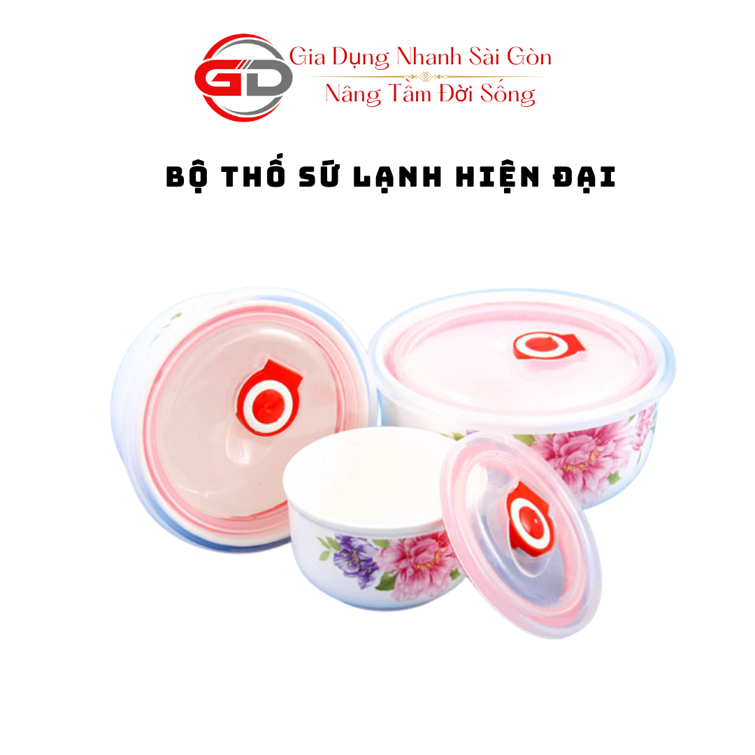 Bộ 3 Thố Sứ Lạnh Cao Cấp Có Hút Chân Không Hộp Đựng Sang Trọng