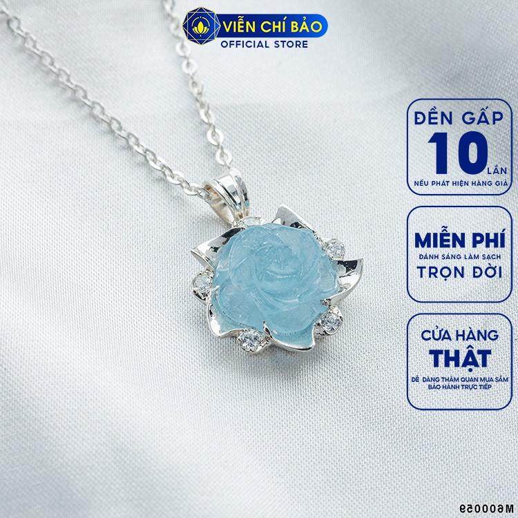 Dây chuyền bạc nữ mặt hoa mẫu đơn Aquamarine bạc 925 thời trang phụ kiện trang sức nữ Viễn Chí Bảo M600059-D100143