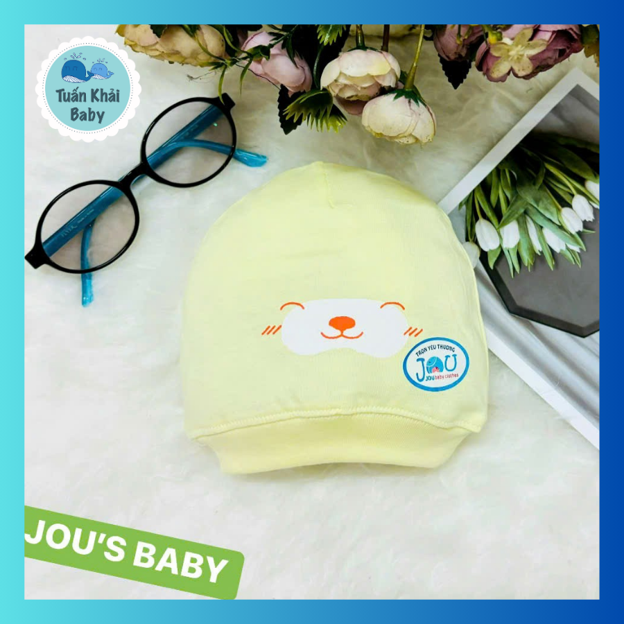 Set 5 Cái Mũ Sơ Sinh Cotton In Gấu JOU cho bé trai, bé gái 0-3 Tháng