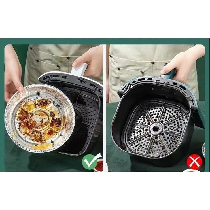 COMBO 20 Đĩa Giấy Bạc Lót Nồi Chiên Không Dầu, Khay Bạc Nướng Thực Phẩm 22cm