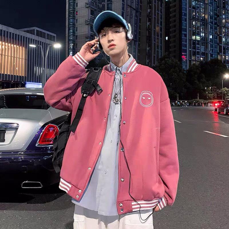 Áo Cardigan Bomber Nỉ Bông in Mặt Cười Form Rộng Unisex Nam Nữ Ulzzang, Áo khoác bomber nam nữ oversize form rộng bóng chày unisex