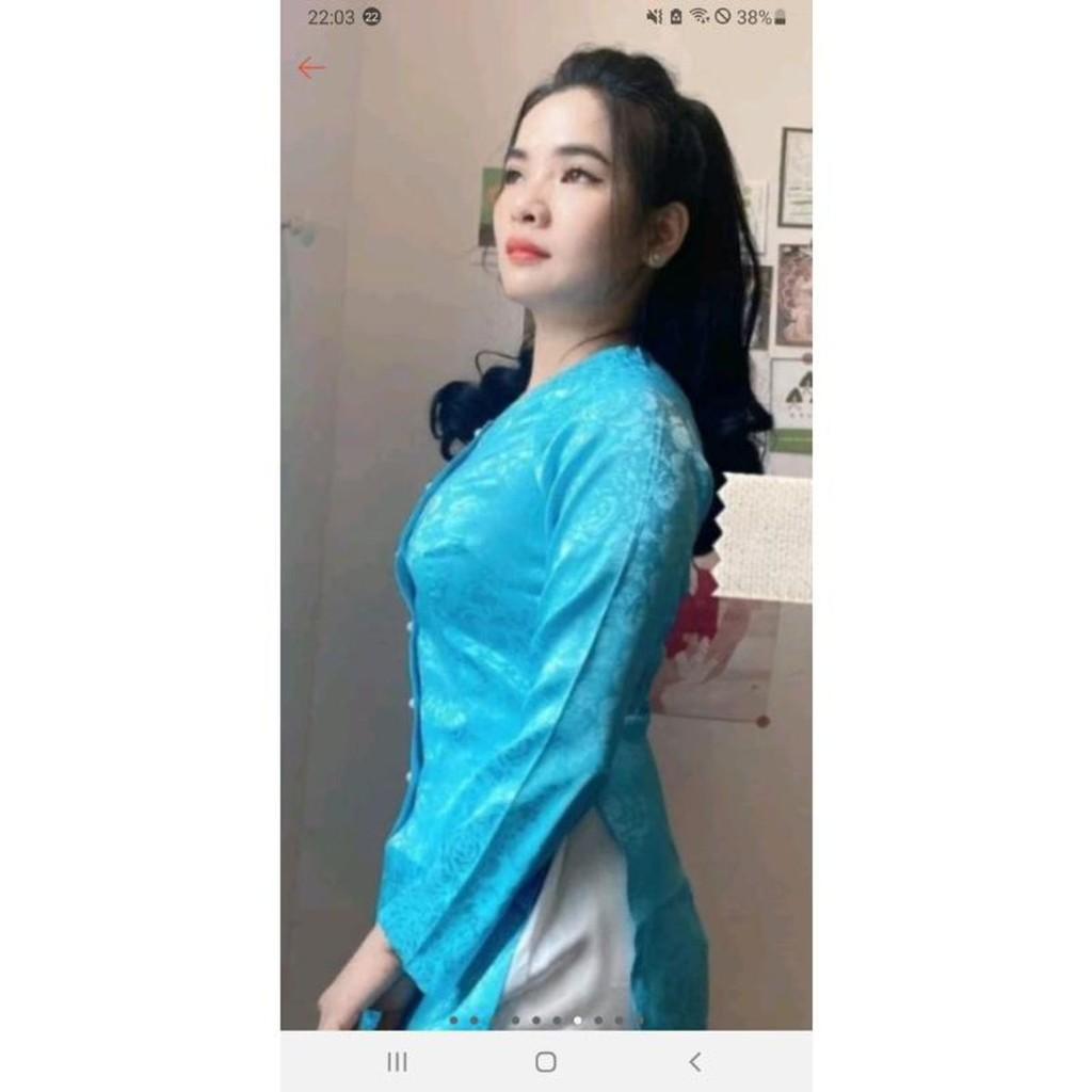 Bà Ba Gấm Cả Bộ - Quần Đen Phi Lụa - Áo Lụa Gấm Hoa Văn, Tay Dài Nút ngọċ Trai - Hồng Dâu( quần đen)