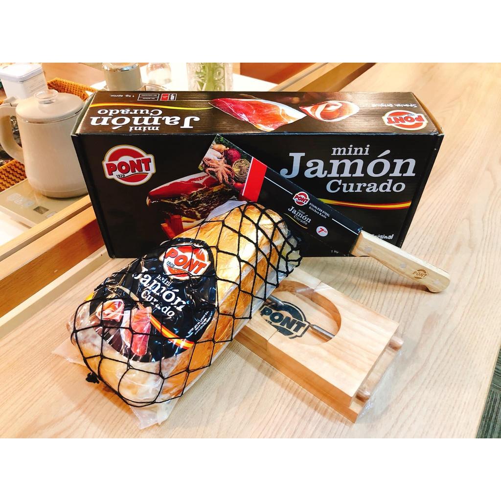 Miếng Đùi Heo Muối Mini Pont Jamon Curado 1.0Kg Túi lưới dao vàng khắc Pont