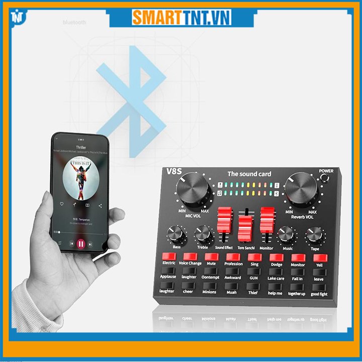 Sound card âm thanh V8S có bluetooth cùng pin sạc - hát thu âm, livestream và karaoke new