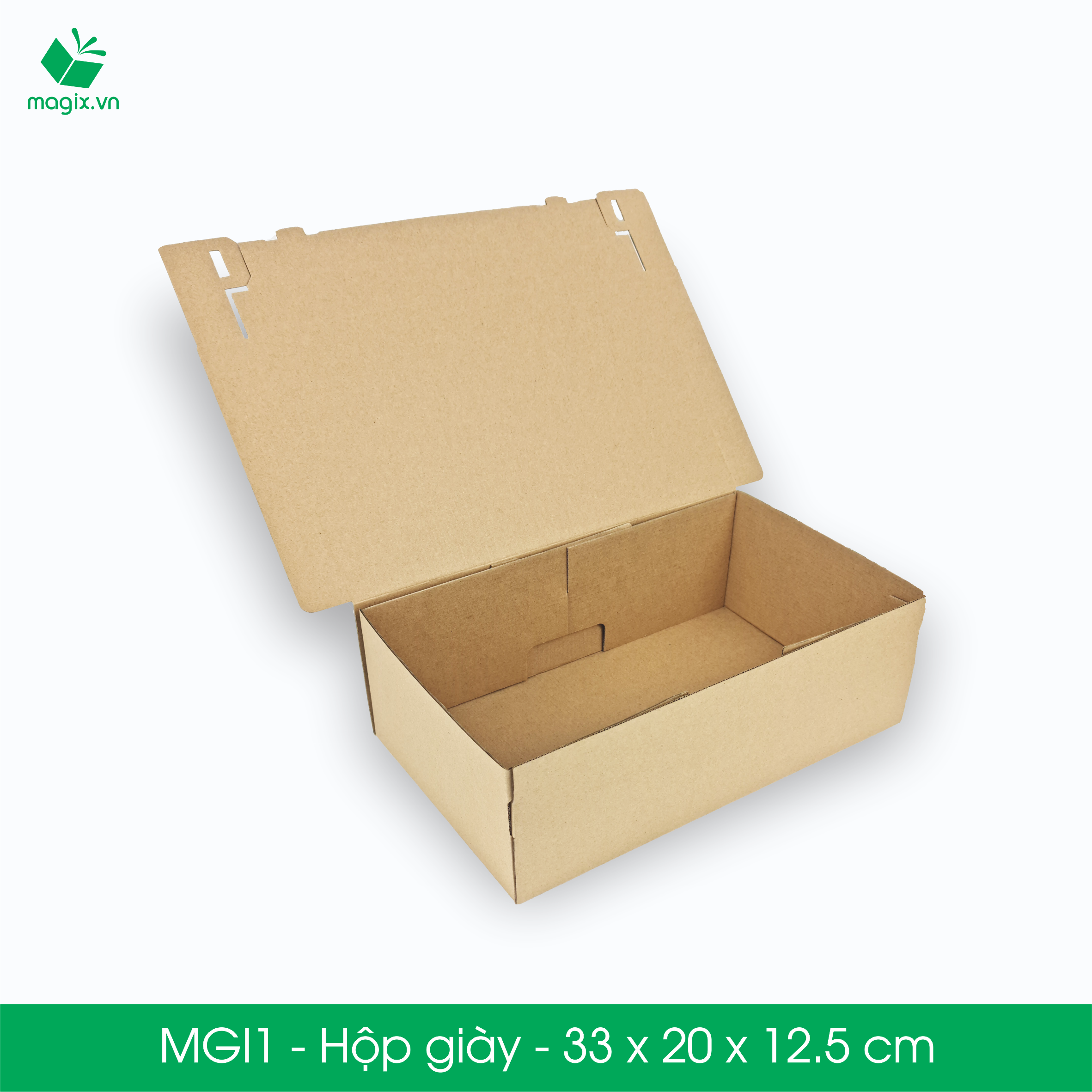 MGI1 - 33x20x12.5cm - 25  Hộp giày - 25/50/100Thùng hộp carton trơn đóng hàng
