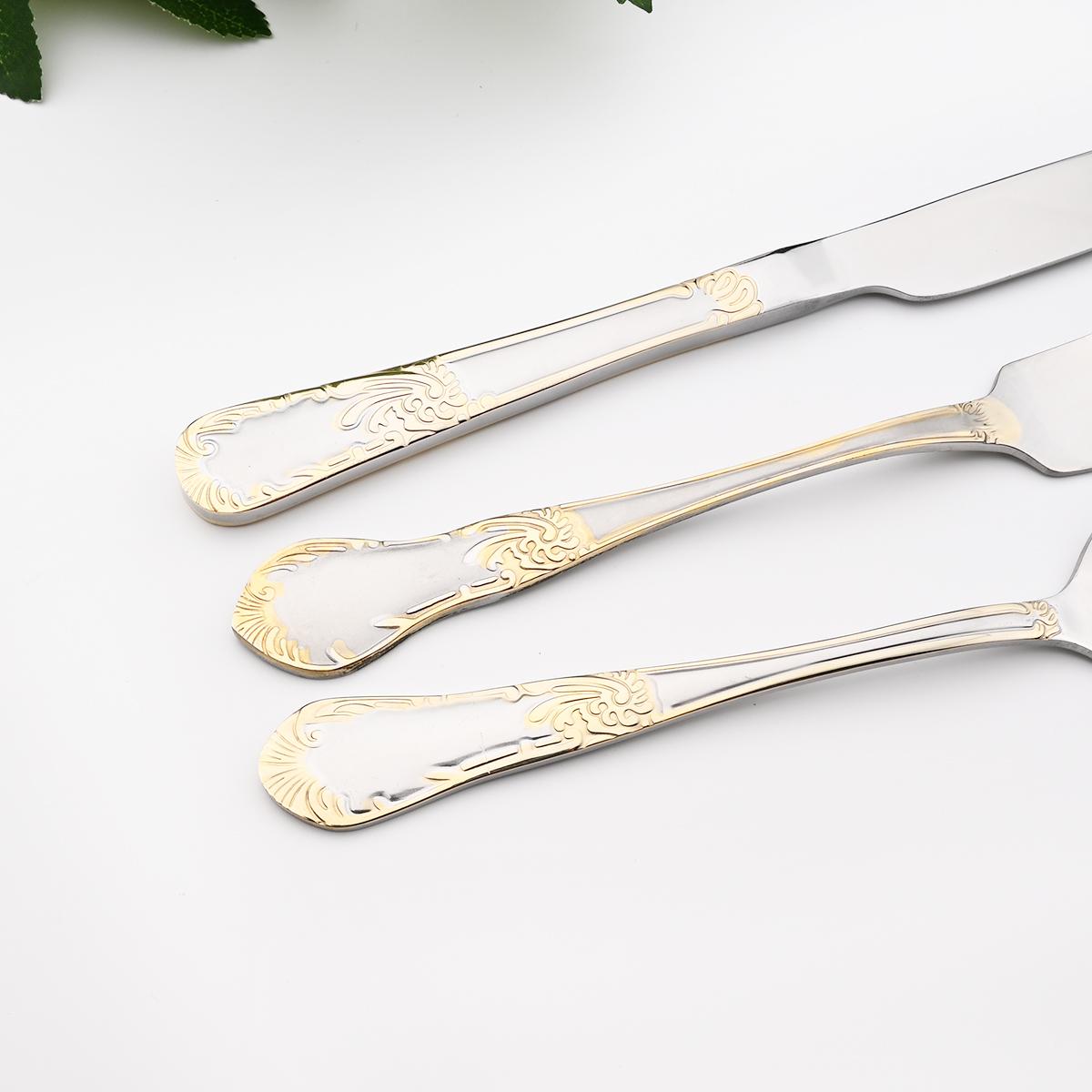 6 Người Vàng Vintage Bộ Dao Kéo Inox 18/10 Bộ Đồ Ăn Bộ Dao Muỗng Nĩa Muỗng Trà Chén Ăn Kiềng Bạc Bếp Phẳng Bằng