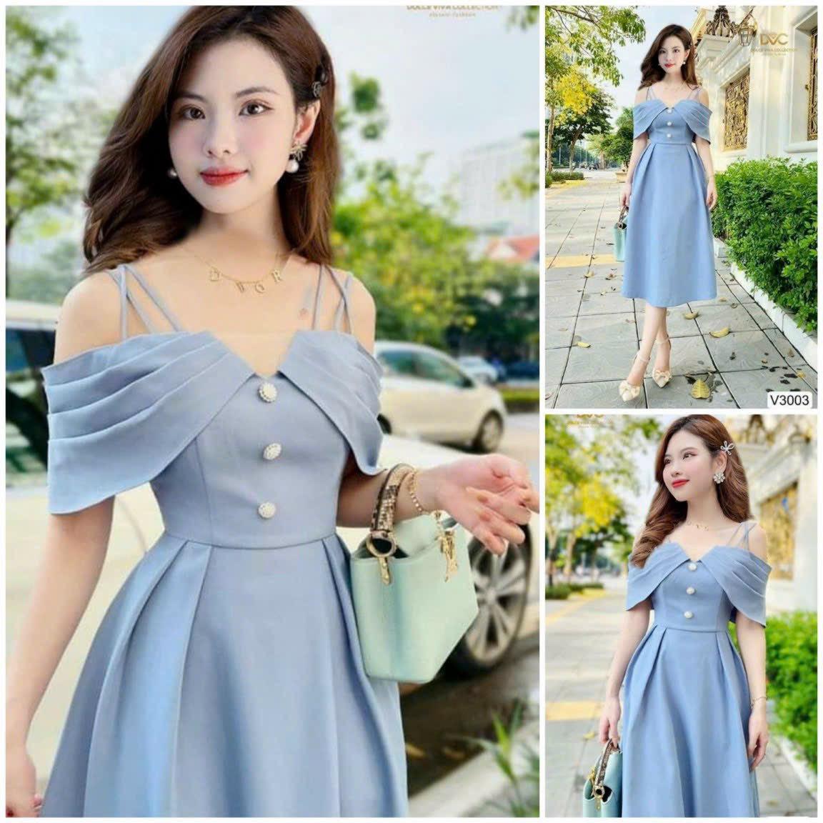 Váy đầm nữ dự tiệc trễ vai đan dây sang chảnh