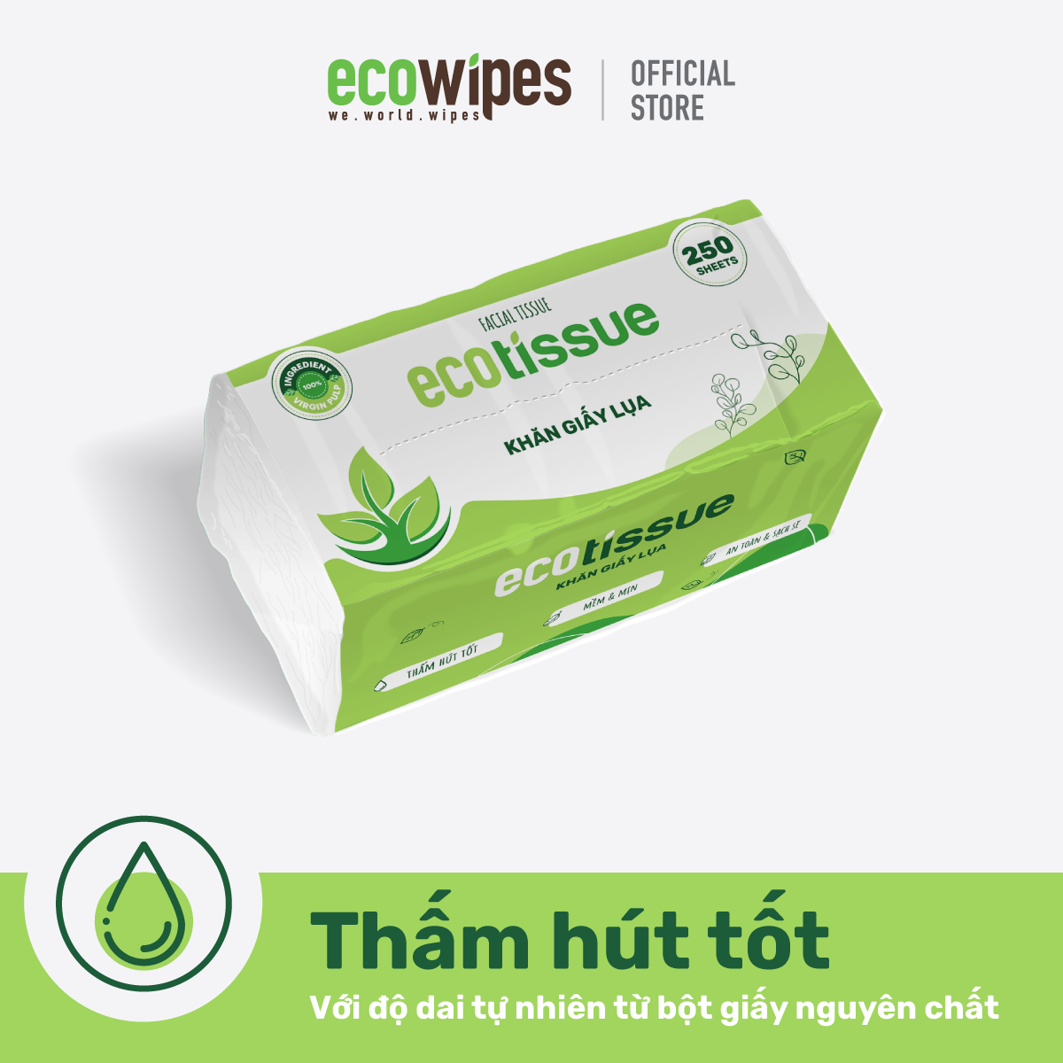 Combo 10 gói khăn giấy lụa khăn giấy ăn rút Ecotissue gói 250 tờ thấm hút tốt mềm mịn an toàn sạch sẽ