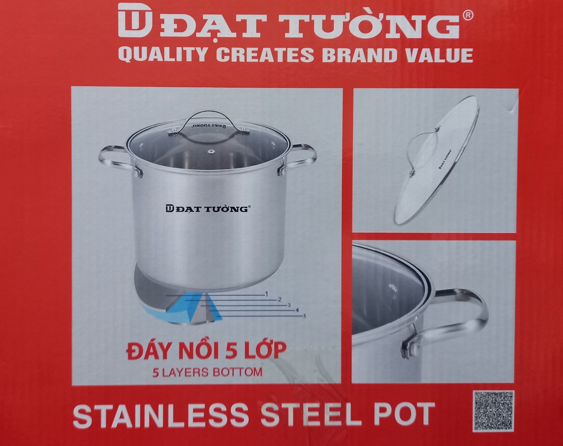 Nồi Luộc Gà Inox 5 Đáy Đạt Tường DTN-32 (Size 32cm) Dùng Mọi Loại Bếp - Hàng Chính Hãng