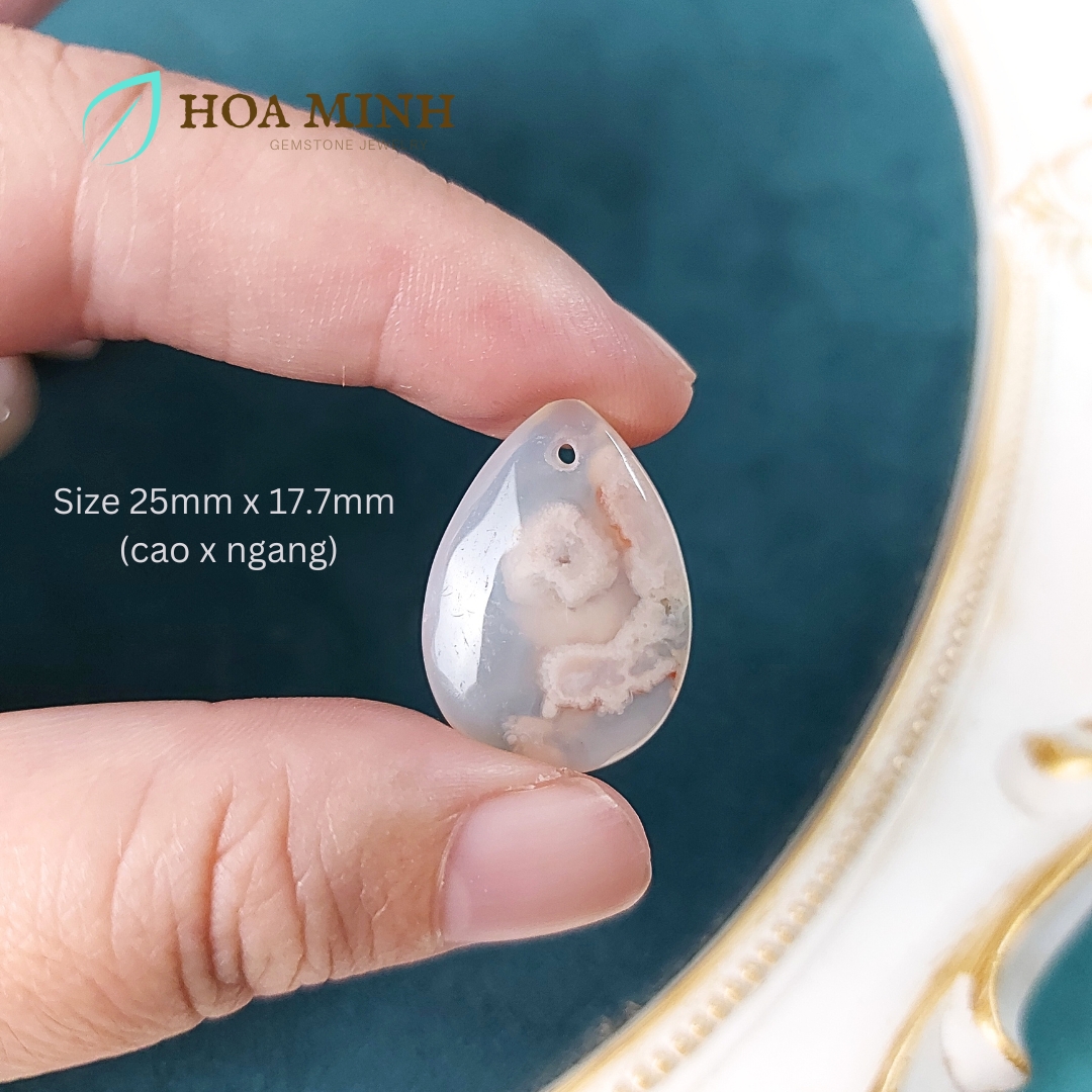 Mặt dây chuyền đá Mã Não hoa đào tự nhiên kiểu giọt nước 25x17.7mm, thời trang tài lộc không kén mệnh