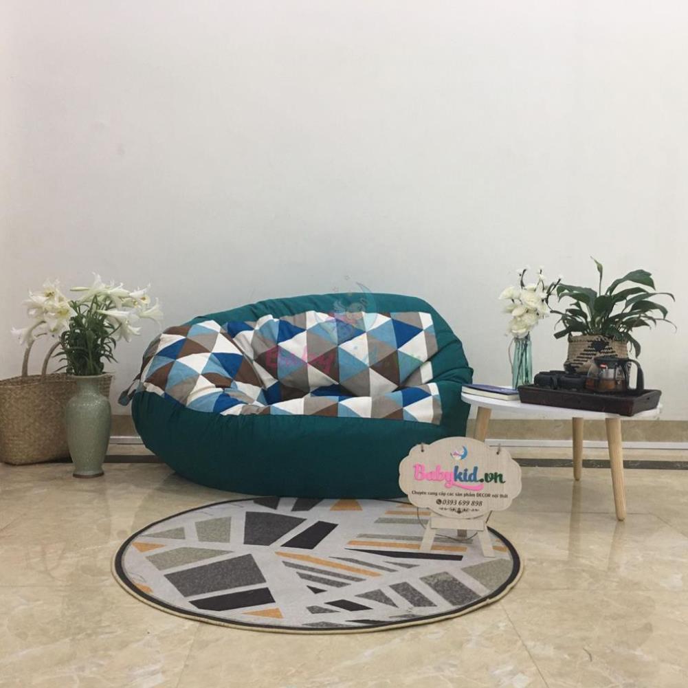 Ghế xốp dáng lê, size XL, canvas tam giác xanh mix cổ vịt kaki, có xốp