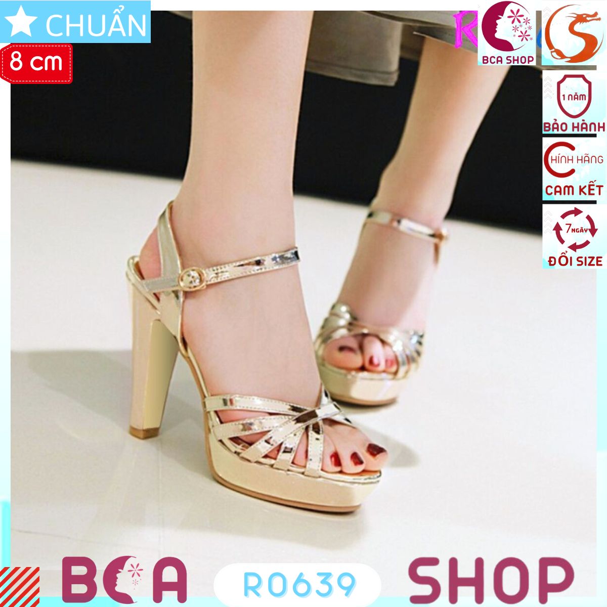 Sandal cao gót nữ 8 phân RO639 ROSATA tại BCASHOP sang trọng và sành điệu với da bóng và màu sắc nổi bậc