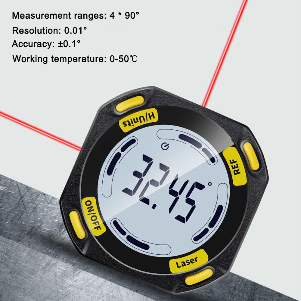 5-Sided Strong Magnetic Inclinator Digital Level and Angle Finder Versatile 4 * 90° Inclinometer LCD Display Dipmeter Gauge 4 Unit Switchable with Two Laser Lines