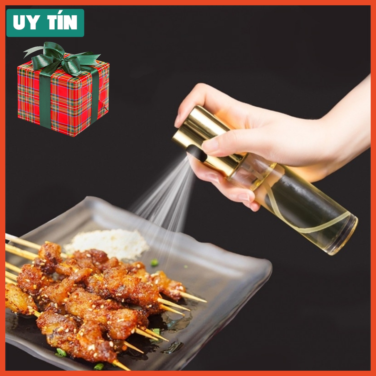 Bình Xịt Dầu Ăn Gia Vị Thủy Tinh Nắp Inox, Xịt Phun Sương Nắp Vàng