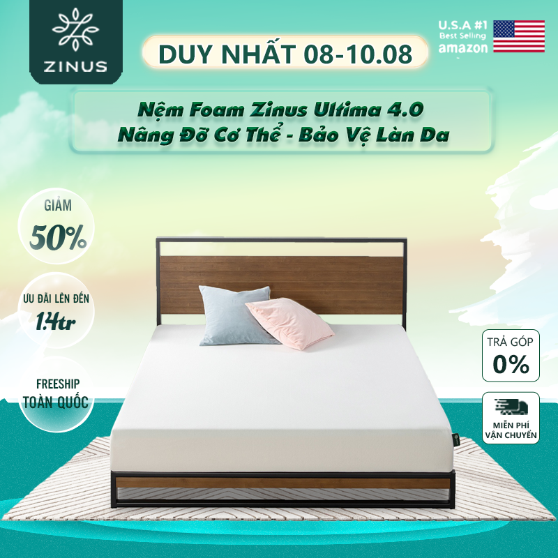 Nệm Foam Zinus Ultima 4.0 Nâng Đỡ Cơ Thể Bảo Vệ Làn Da