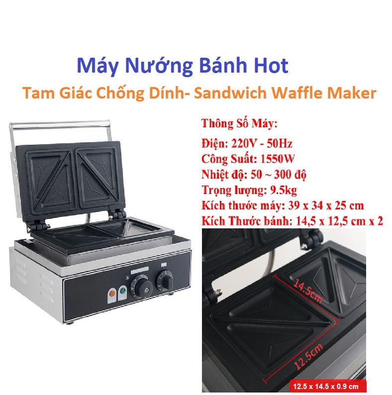 Máy Làm Bánh Hotdog 4 Tam Giác_Máy Điện Công Nghiệp 220V Bánh Mì Sandwich Fy113 + Tặng Công Thức