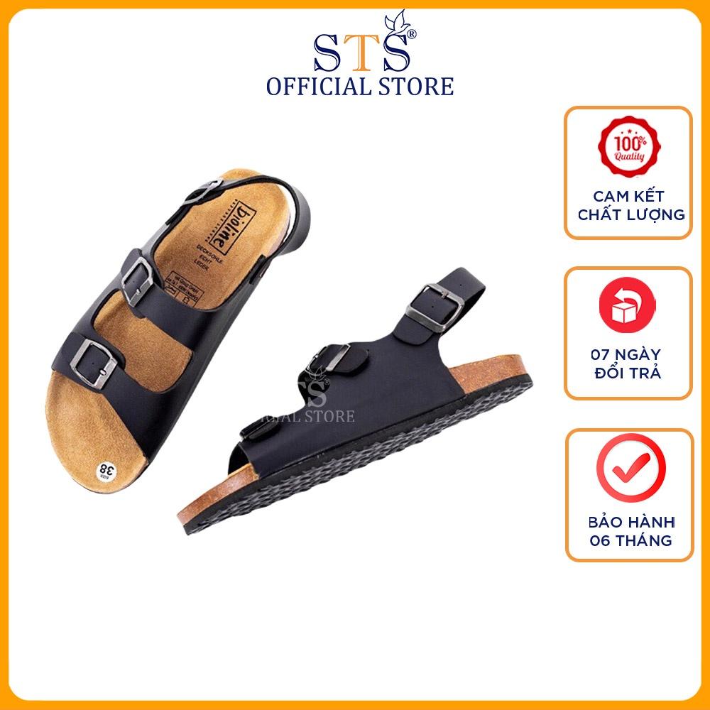 Dép sandal quai ngang Birken quai hậu đế trấu 3 lớp Da PU cao cấp unisex nam nữ STPU02