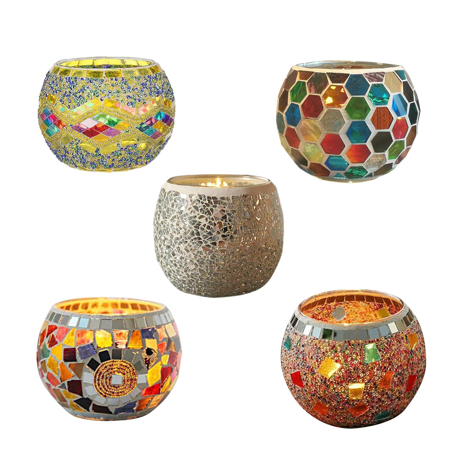 European Mosaic Glass Tea Light Holder Romantic Glass Candle Holder for