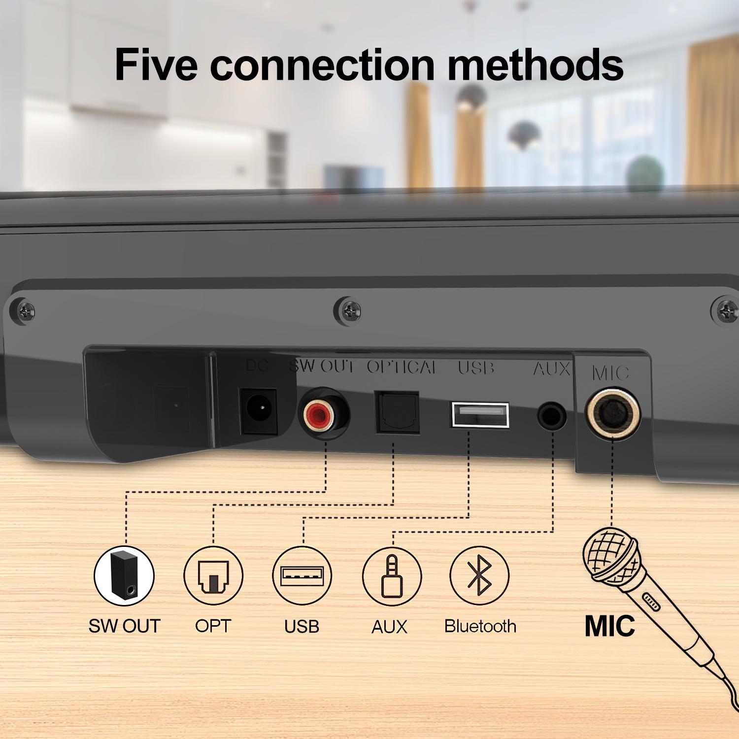 Loa Soundbar Bluetooth5.0 với loa siêu trầm cho TV có dây Color: S22 Woofer Size/Full-Range Size: UK Plug