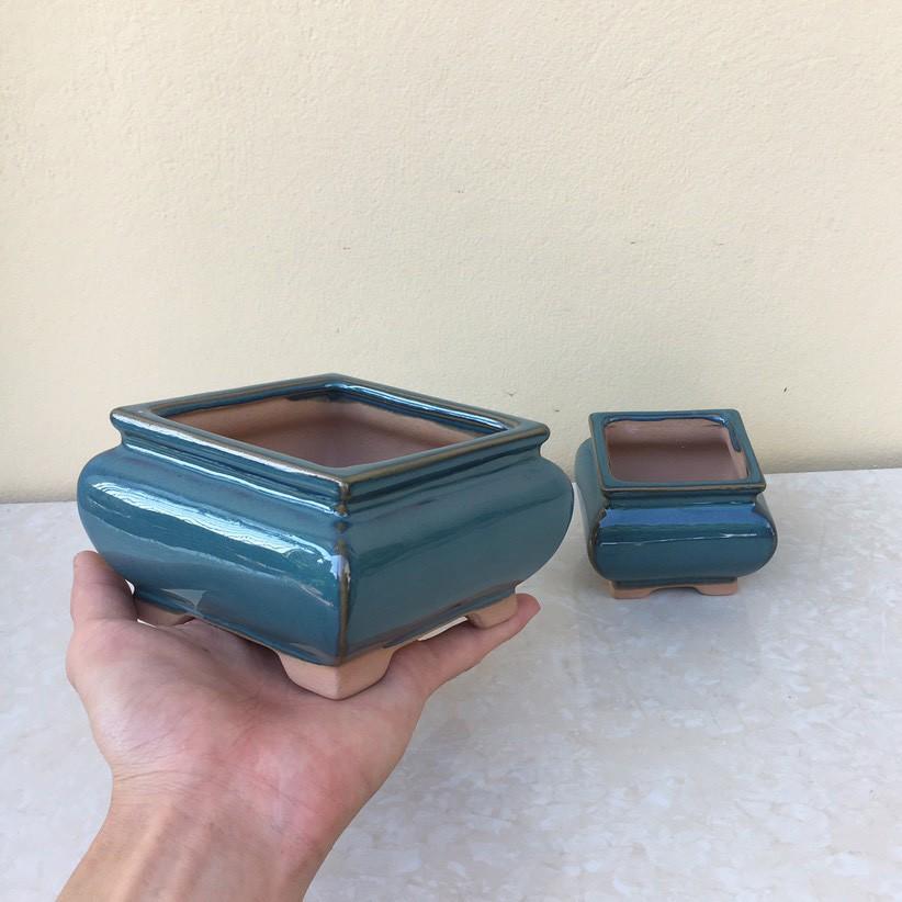 Chậu bonsai Vuông mini men hỏa biến gốm Bát tràng 2 size BM-48