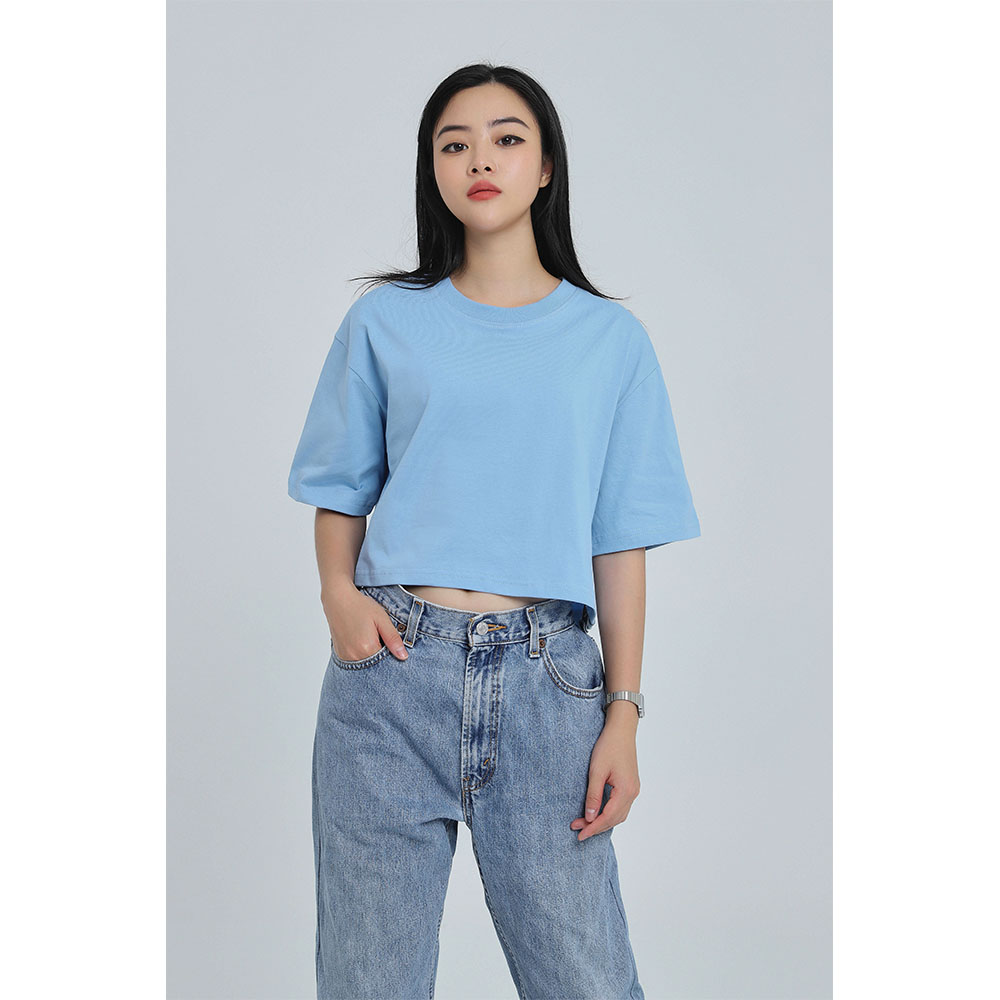 Áo croptop nữ trơn tay ngắn cổ tròn vải thun cotton kiểu hàn quốc CRT01 Miucho in hoạ tiết