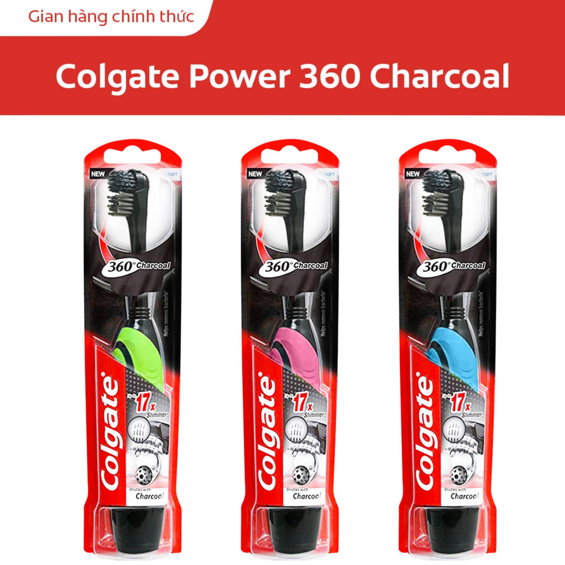 Bàn chải điện dùng pin Colgate 360 độ Charcoal than hoạt tính kháng vi khuẩn (Hồng)