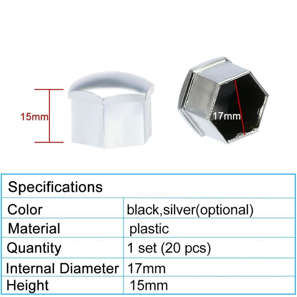 3x20pcs Universal 17mm Wheel Nut Covers Lug Nut Caps Screw Protector Silver