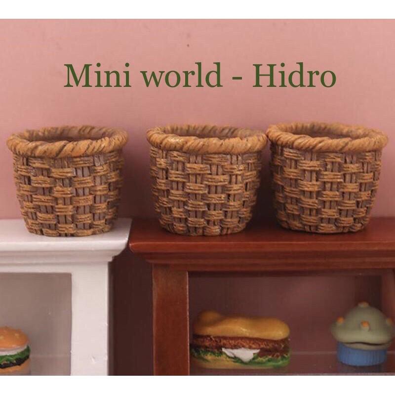 Mô hình cái sọt cái rổ mini trang trí nhà búp bê tỉ lệ 1/8, 1/12