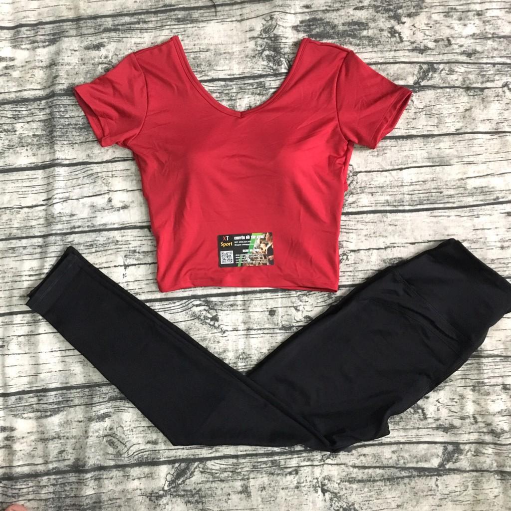 Bộ đồ tập gym yoga aerobic nữ quần áo tập gym yoga aerobic nữ dáng đẹp quần dài áo cổ tim chất vải co giãn