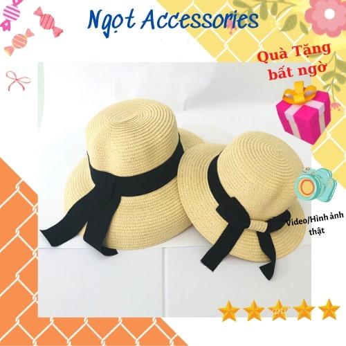 Mũ Cói Rộng Vành Nón Cối Đi Biển Cho Nữ Phối Nơ Ngắn Ngọt Accessories Chống Nắng Mùa Hè