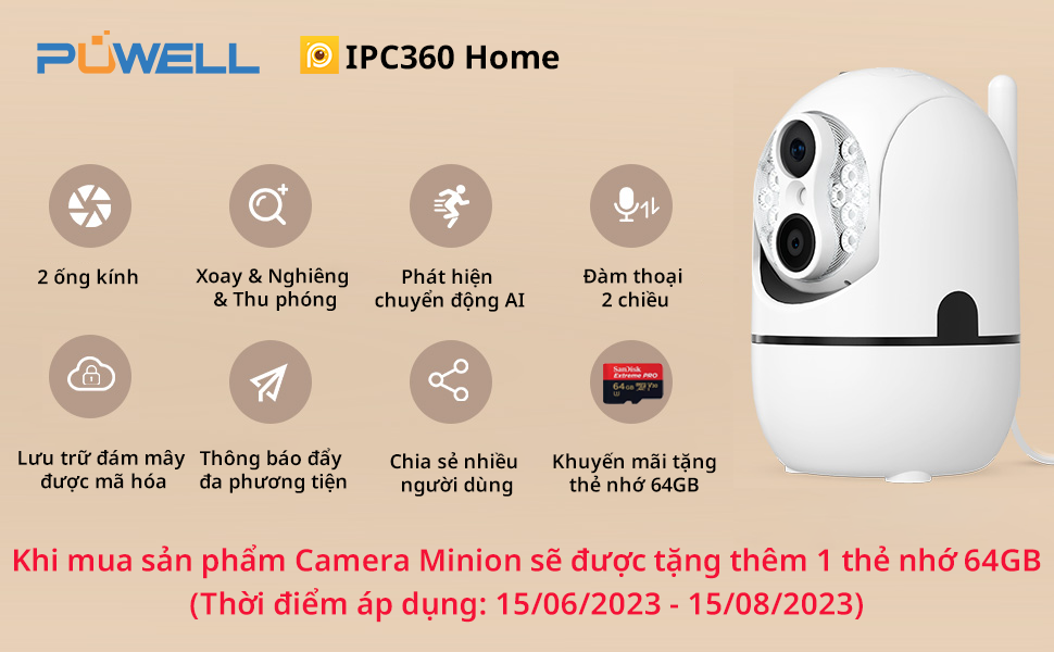 (Giao hoả tốc 2h) Camera Wifi IPC360 Home Minion, chất lượng video 1080p (FHD), xoay 360 độ (Hàng chính hãng)