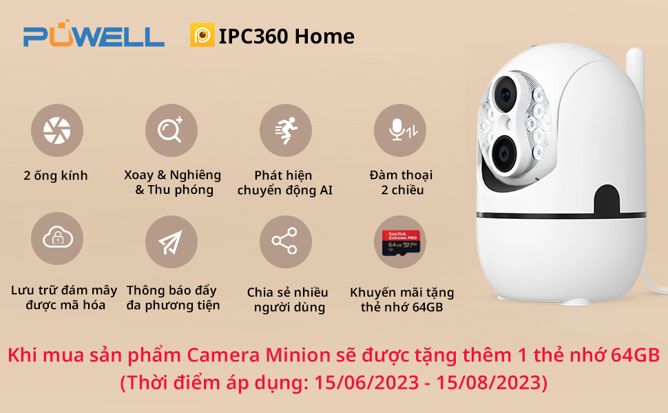 Camera Wifi IPC360 Home Minion, chất lượng video 1080p , xoay 360 độ