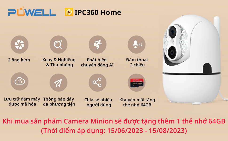 Camera IPC360 Minion Wifi, hình ảnh rõ nét, đàm thoại 2 chiều, xem hình ảnh ban đêm đầy màu sắc (Hàng nhập khẩu)