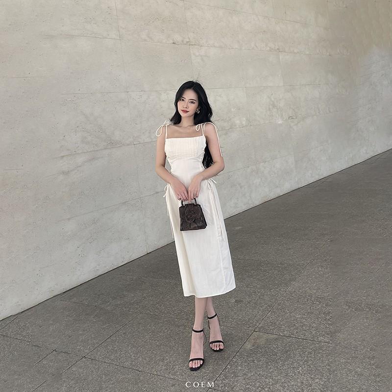 Đầm Midi Hai Dây Chất Liệu Linen Cao Cấp Màu Trắng CO EM Thiết Kế Nữ Tính Quyến Rũ Sexy Phù Hợp Hẹn Hò Tiệc Tùng