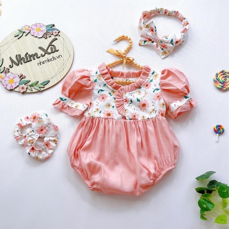 Body Cổ Xếp Li Màu Hồng Bé Gái 3 Đến 12kg, Bodysuit Chất Đũi Lụa Mềm Mát