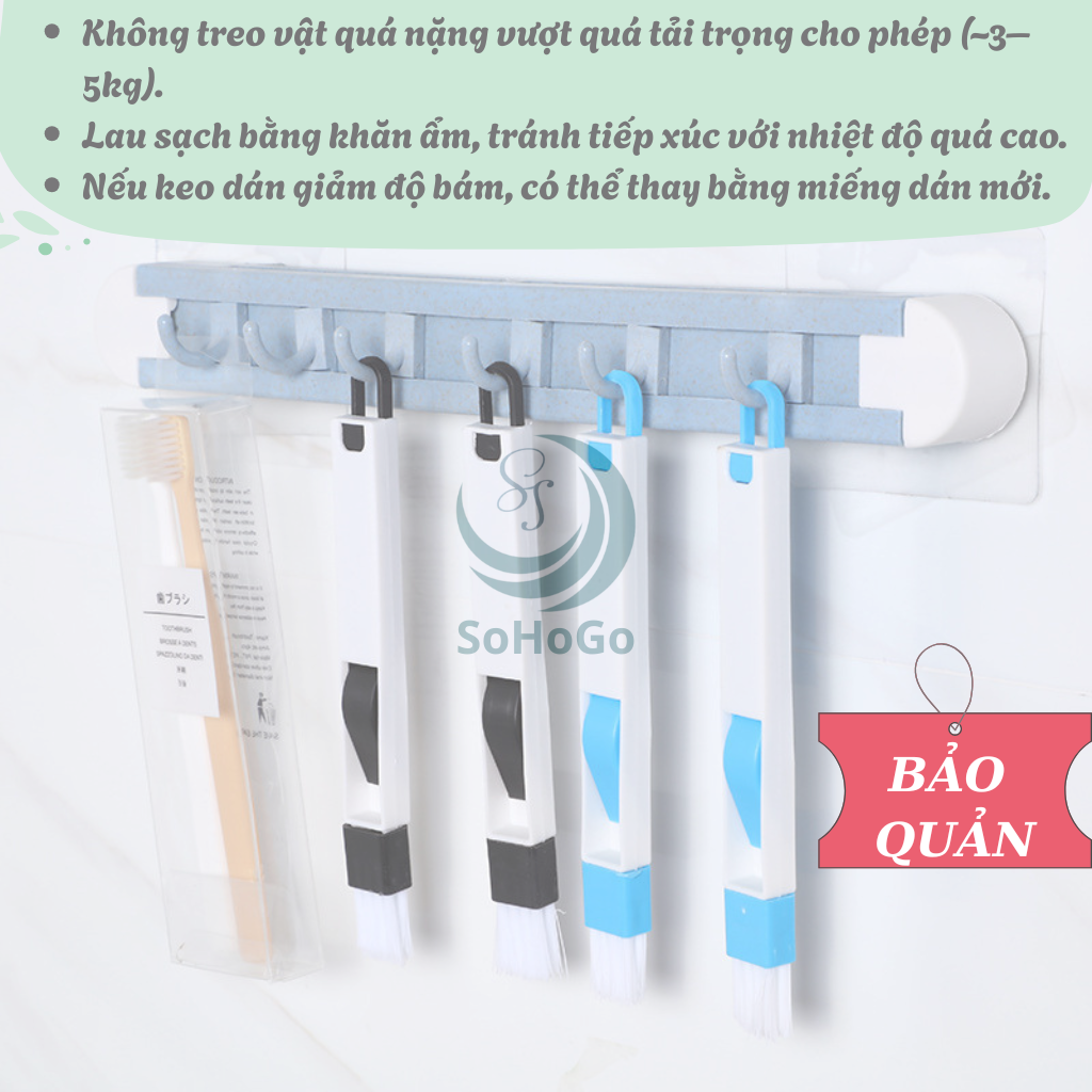 Giá treo dụng cụ nhà bếp đa năng -Kệ treo tường có móc và khe cắm dao kéo -Thanh treo nhà bếp thông minh 6 móc