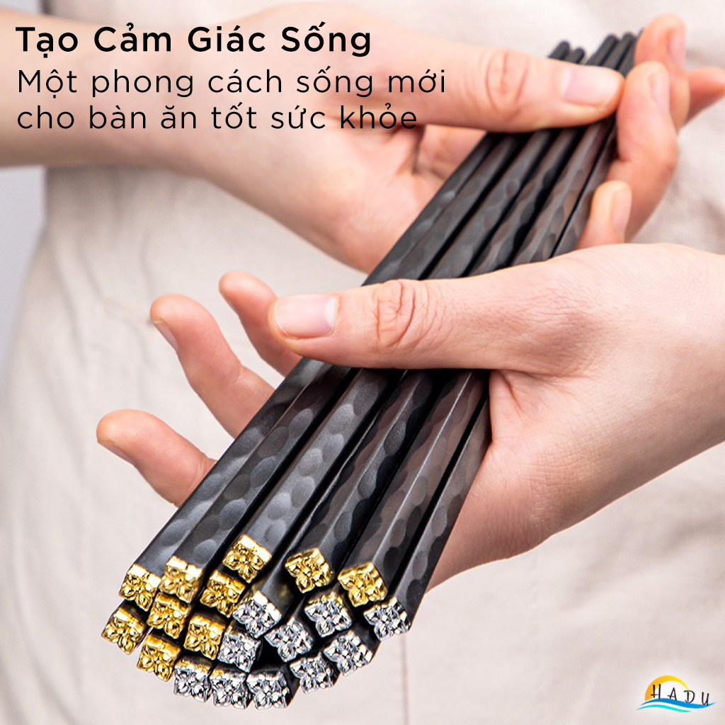 [5 Đôi] Đũa Ăn Cơm Cao Cấp Chống Mốc Kiểu Nhật Bản Hoa Lấp Lánh Đẹp Sợi Thủy Tinh Kháng Khuẩn Đạt Chất Lượng Đức HADU