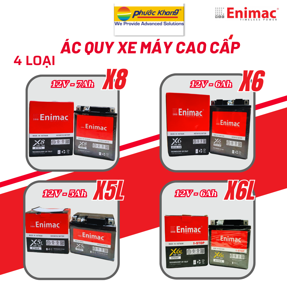 Bình Ac Quy xe máy cao cấp Enimac X6L - Thương hiệu Italia