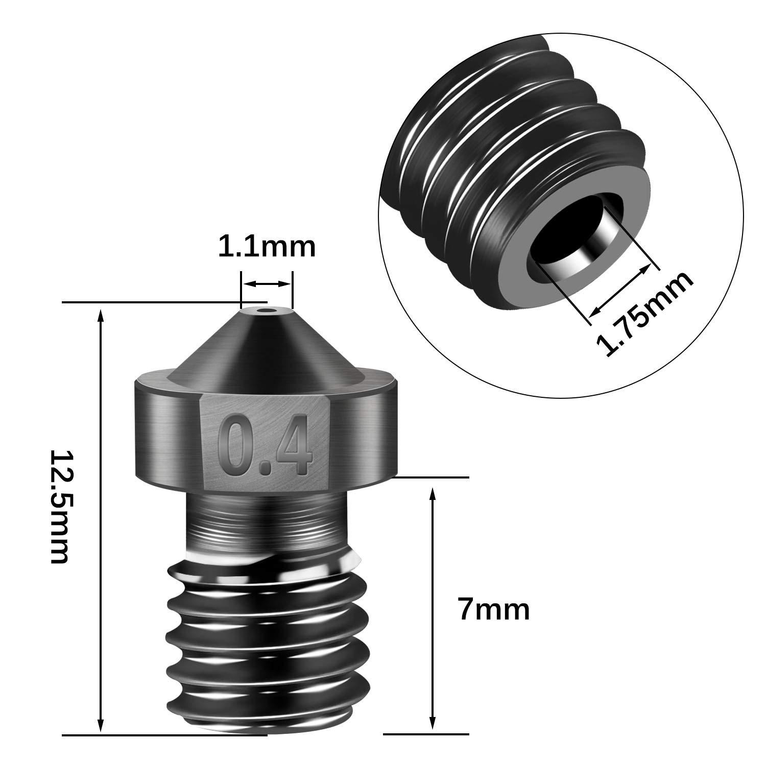Simax3d E3D V6 Vòi thép cứng nhiệt độ cao 0,4mm/1,75mm tương thích với Makerbot, Prusa I3, ANET8, Anycubic i3 Mega