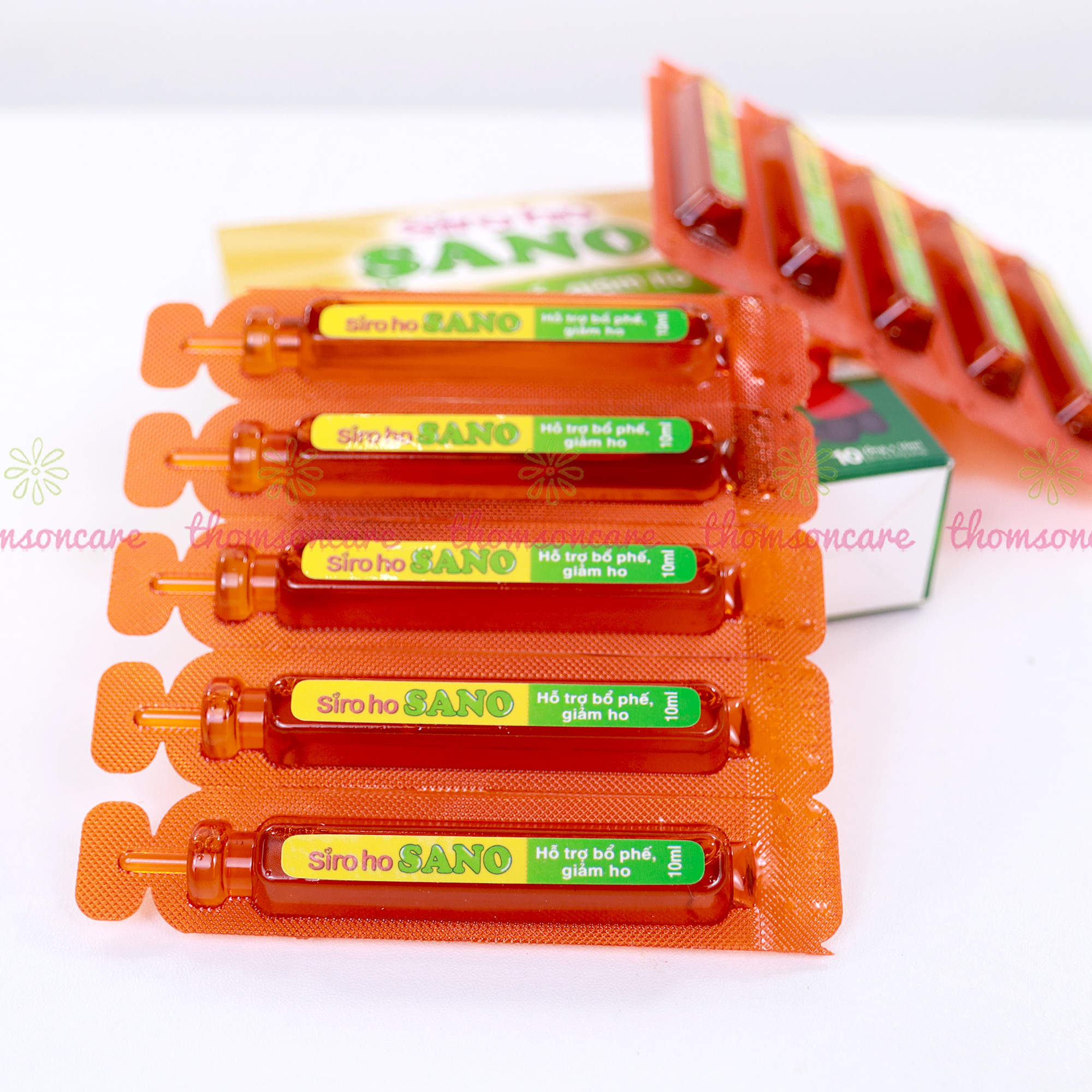 Siro bổ phế, siro ho Sano Sanofia - giúp bổ phế, giảm ho, rát họng, tiêu đờm từ thảo dược - Hộp 10 ống Thomsoncare