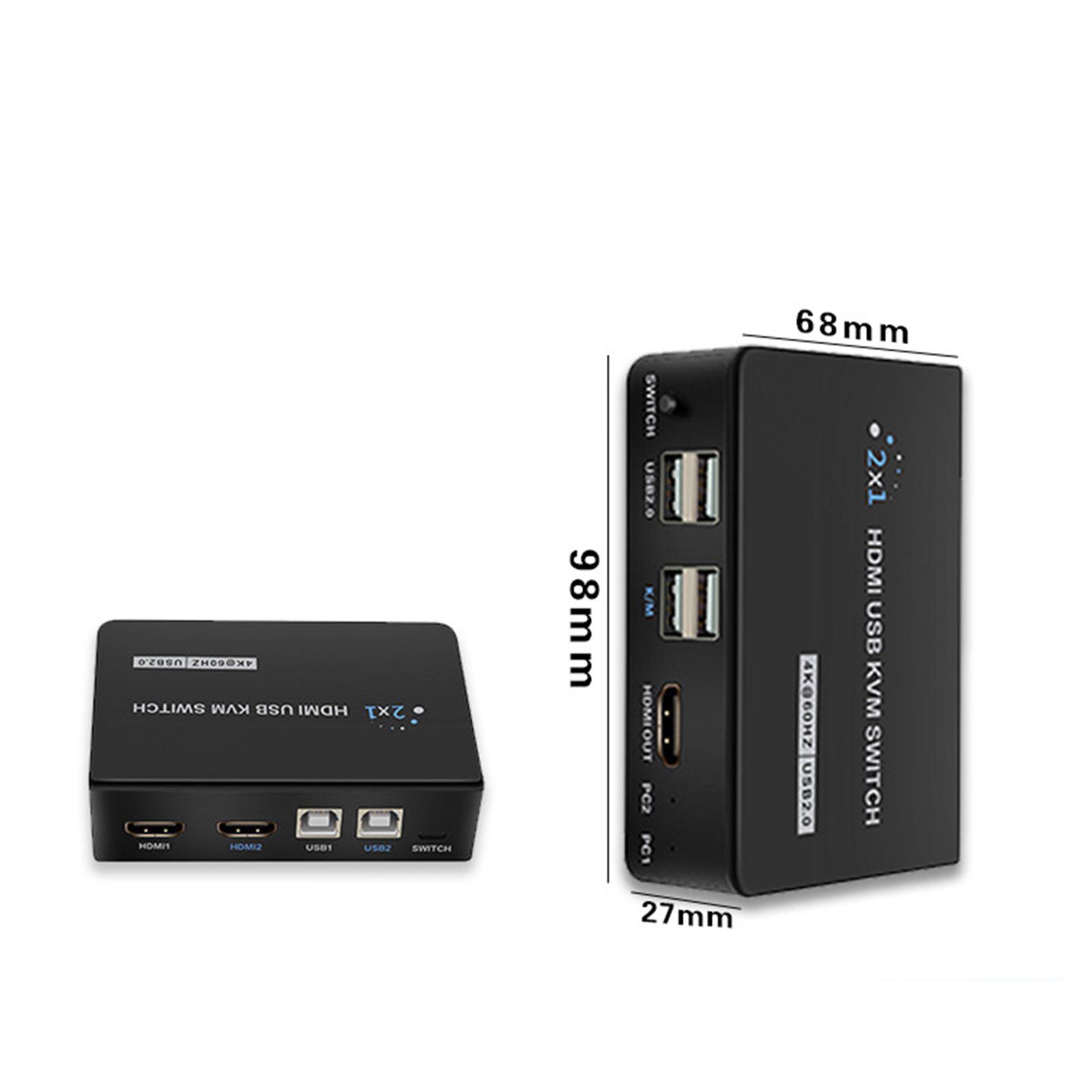 4K HDMI KVM Switch 2 Ports for 2 PC Sharing 1 Set Mouse keyboards Printer