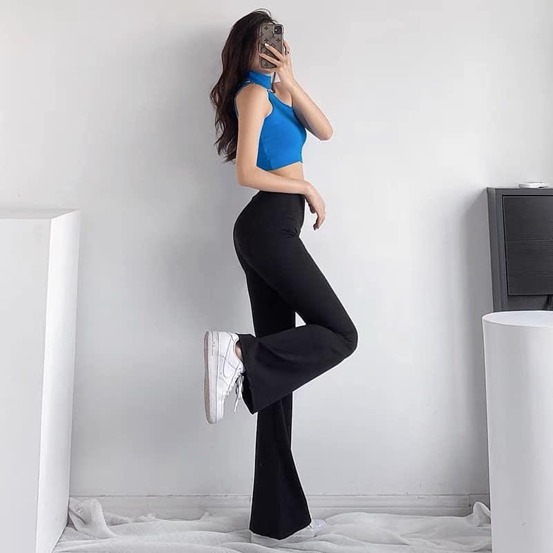 Quần ống loe dáng dài ôm body tôn dáng sexy, quần legging nữ ống loe cực hot trend Q07 - Đen