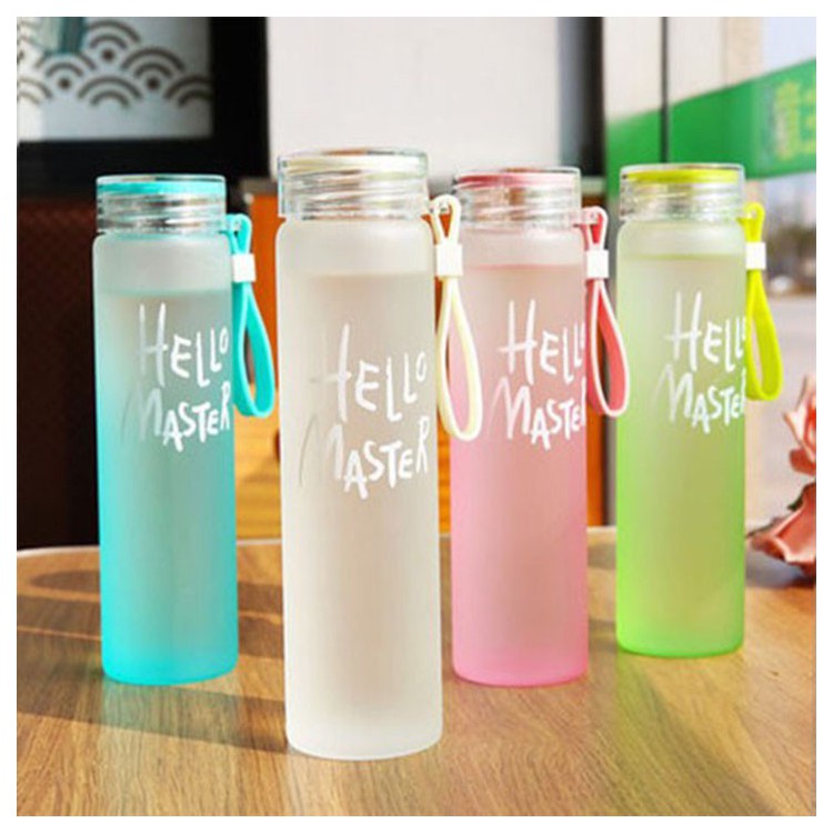 Combo 2 Bình Nước Thủy Tinh Dây Xách Hello Master 480ml Màu Ngẫu Nhiên