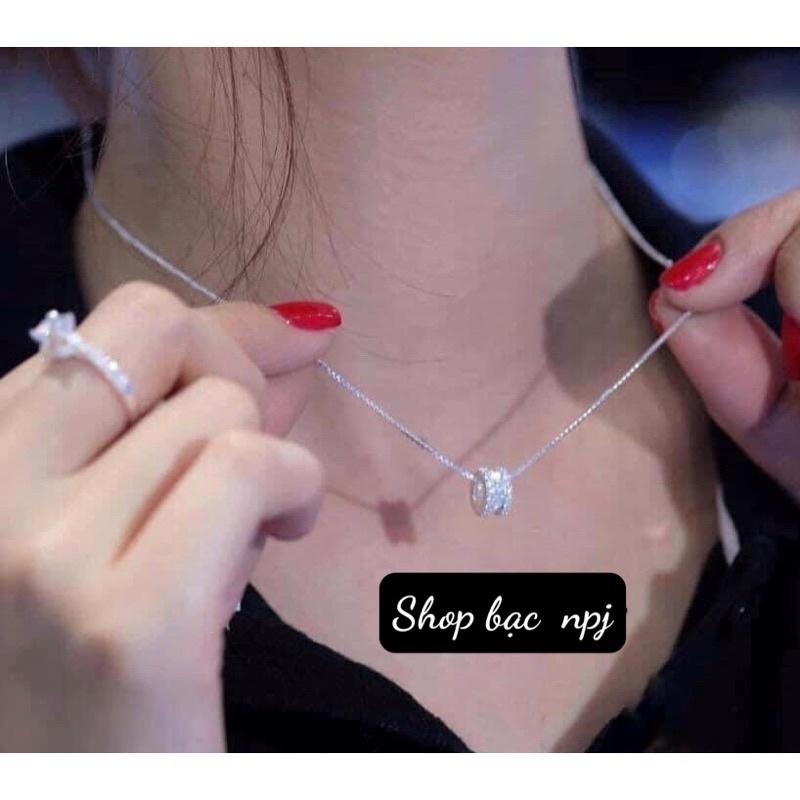 Dây chuyền nữ bạc đẹp  CAO CẤP  vòng cổ mặt tròn gắn đá trắng sáng bóng